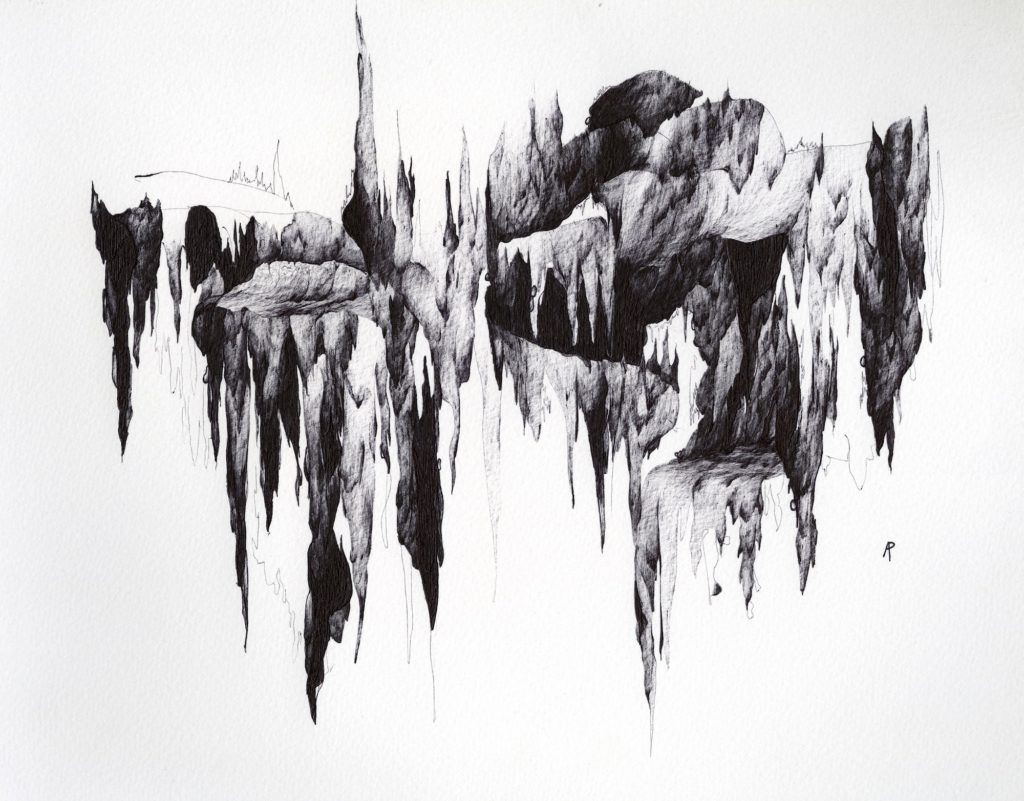 Ink drawing of stalagmites